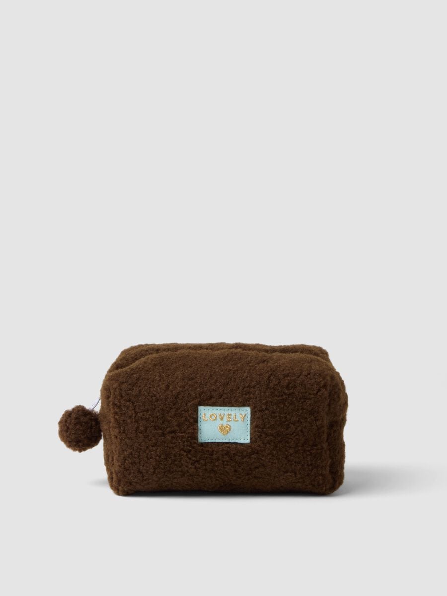 Beauty case marrone con pompon_0