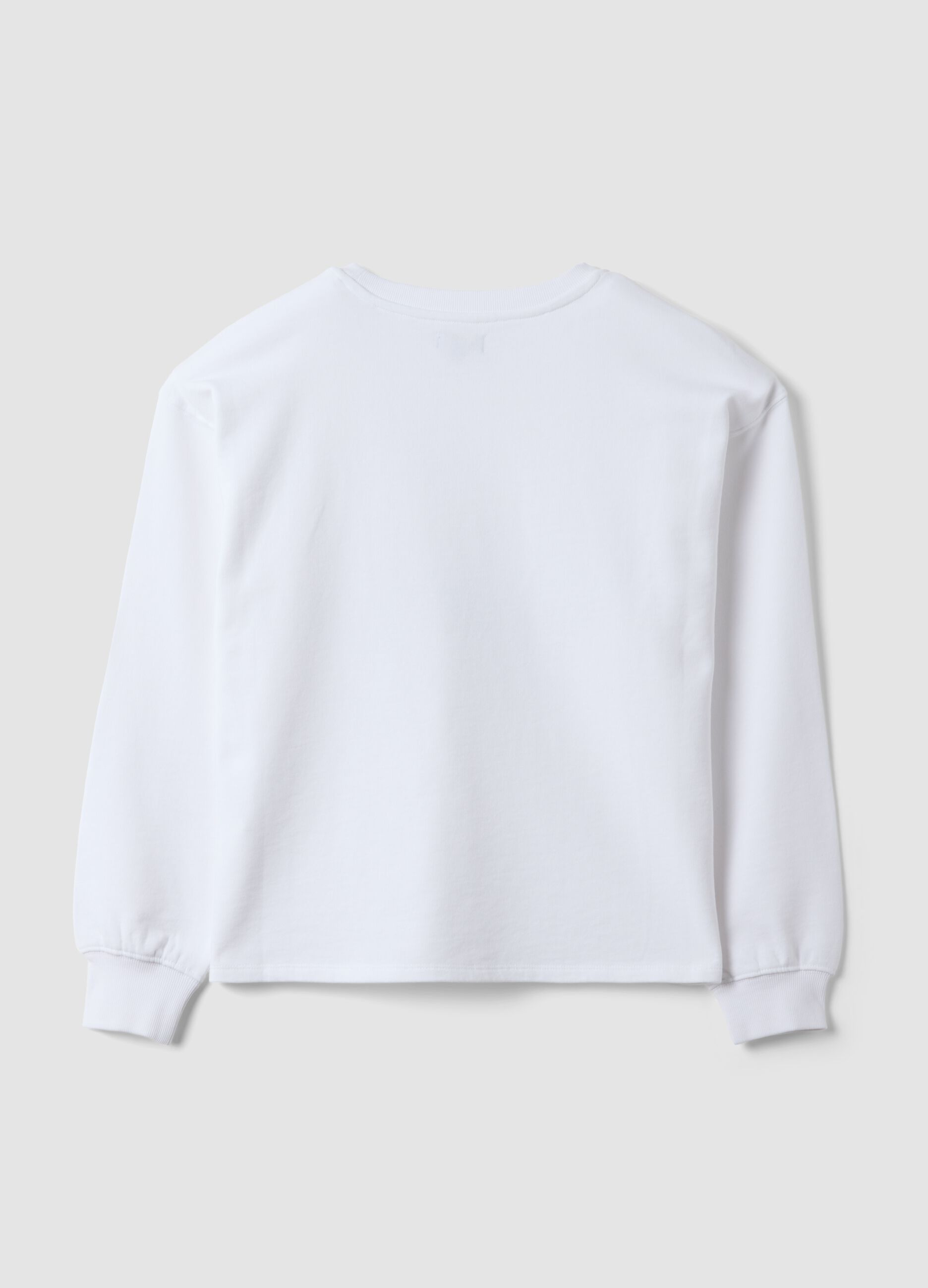 White 100% cotton sweatshirt with ribbed neck and print for girls