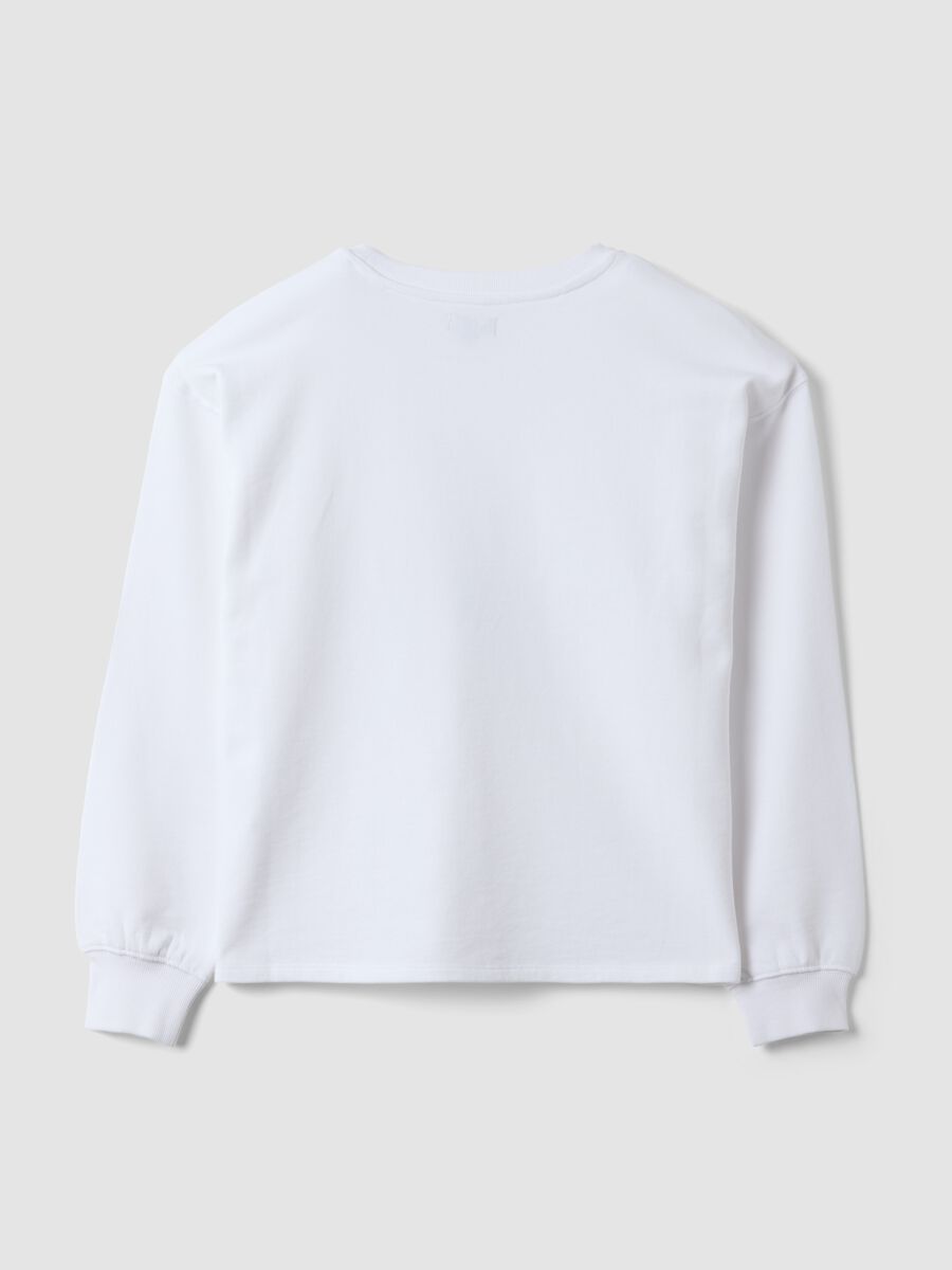 White 100% cotton sweatshirt with ribbed neck and print for girls_2