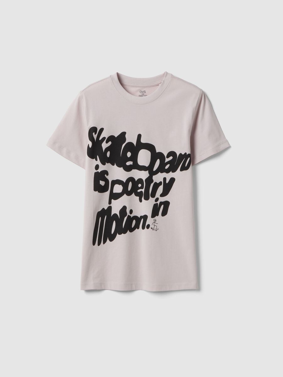 Boys' beige pure cotton T-shirt, regular fit with print_0