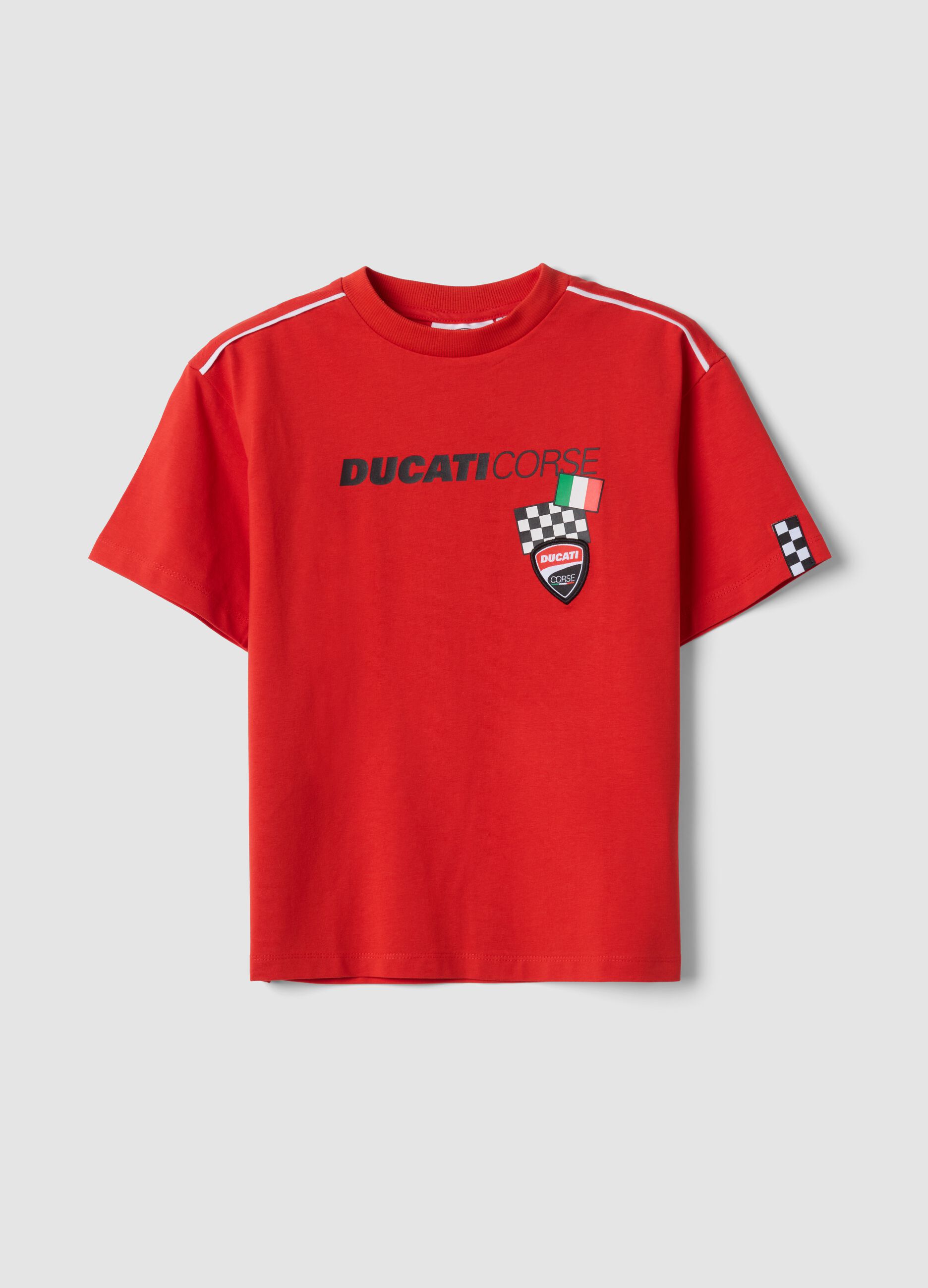 Red short-sleeve stretch cotton T-shirt for boys, regular fit