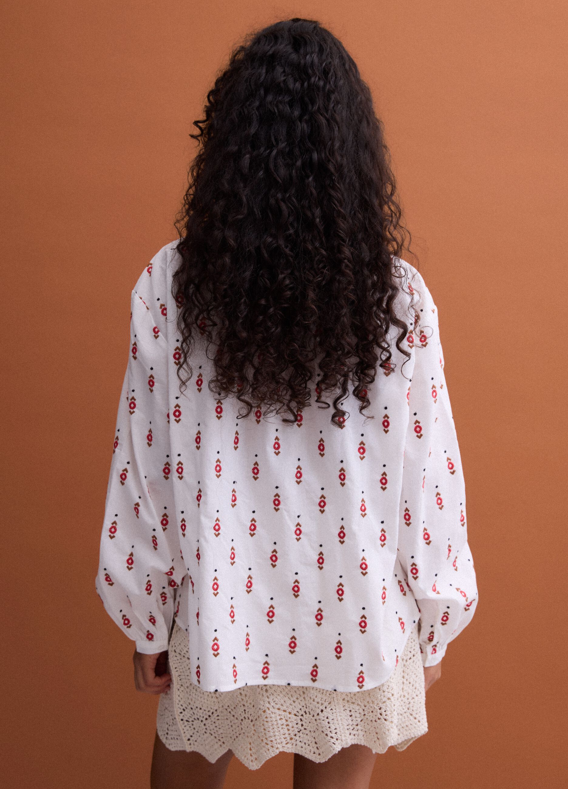 White pure cotton embroidered-pattern shirt, regular fit