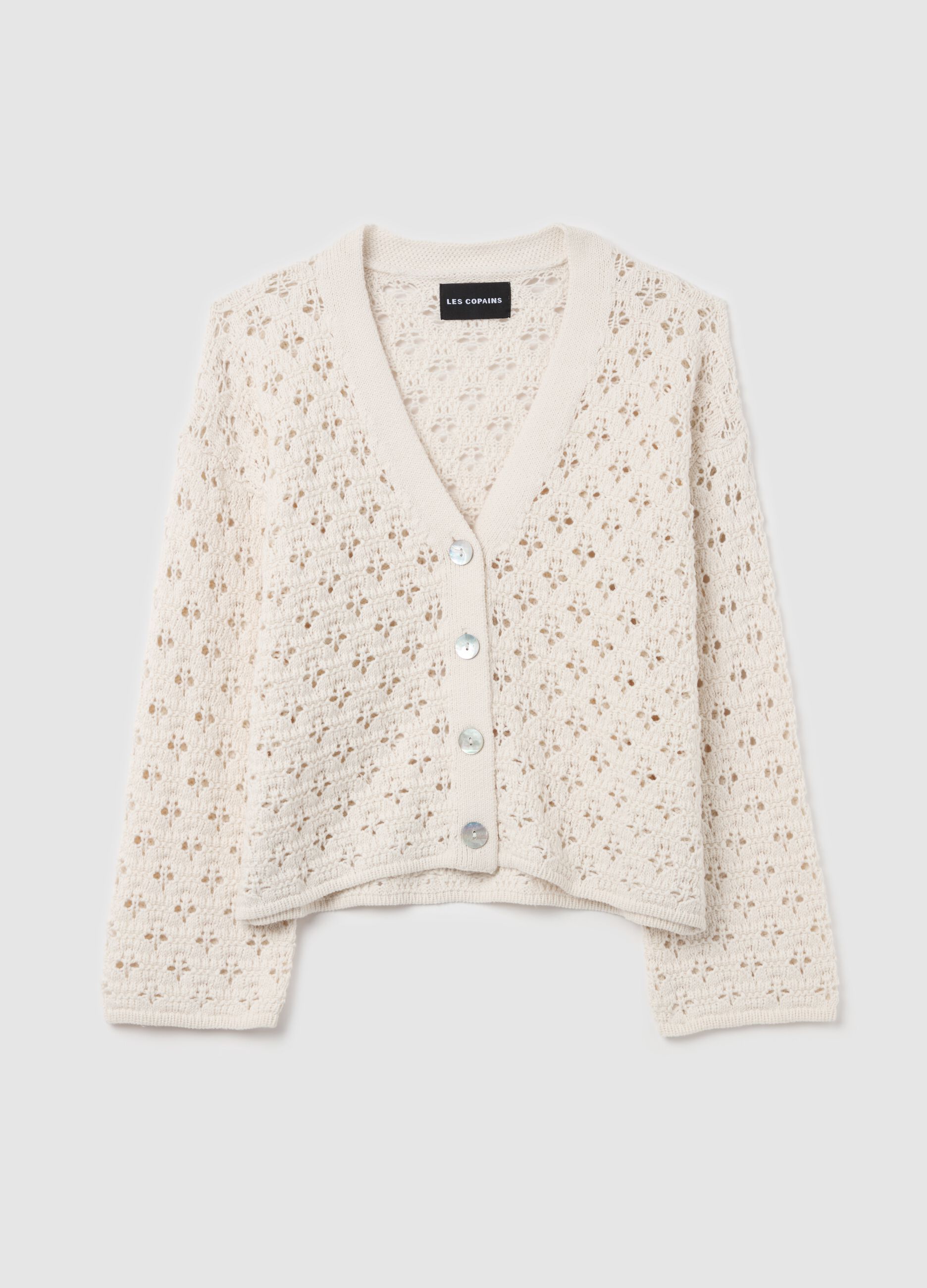 Cardigan crochet con scollo a V