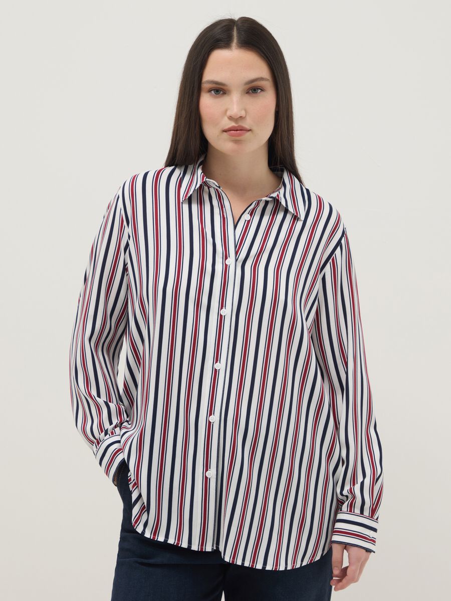 Multicolour striped pure viscose shirt regular fit_0