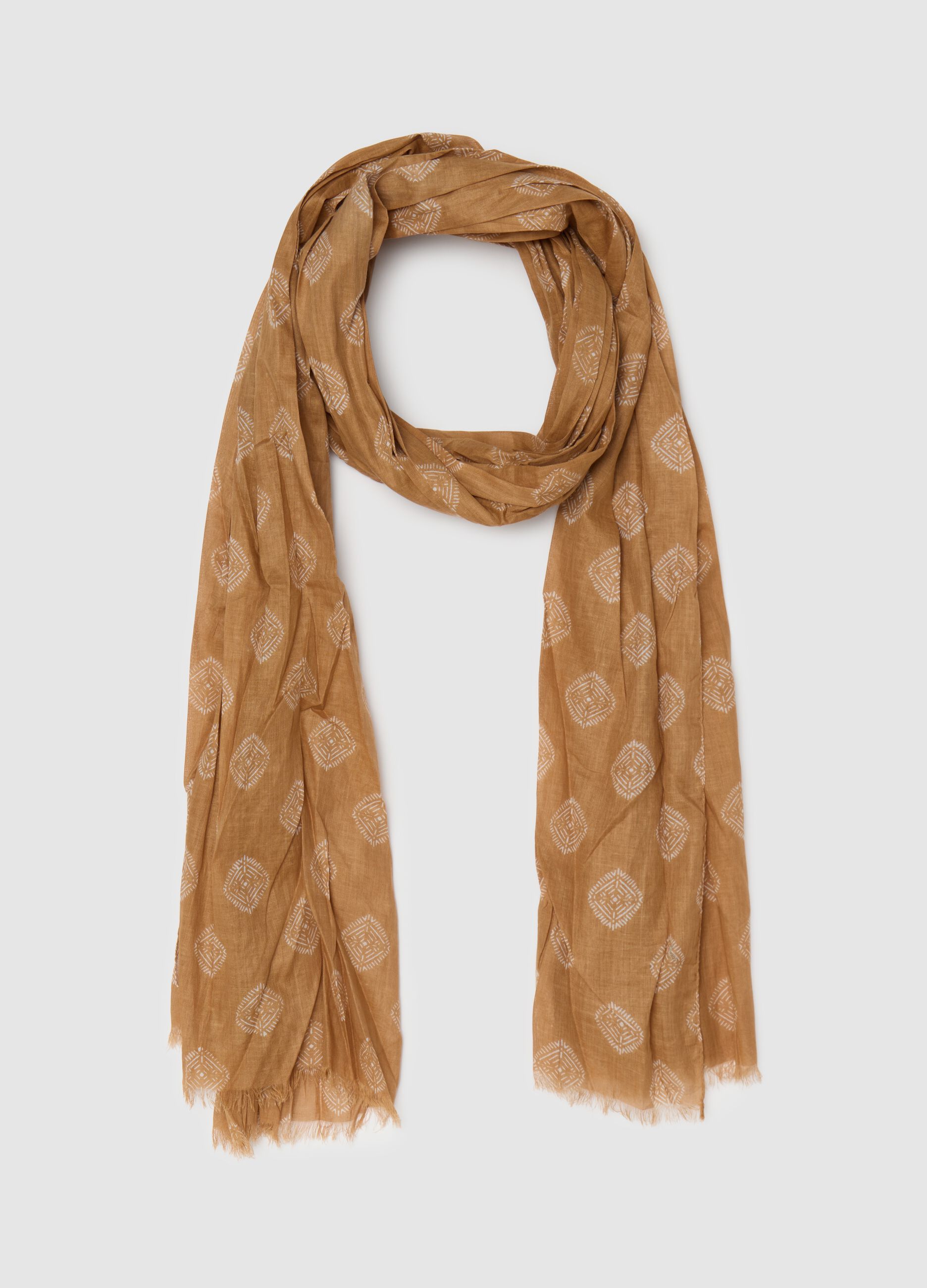 Yellow cotton scarf with geometric motifs
