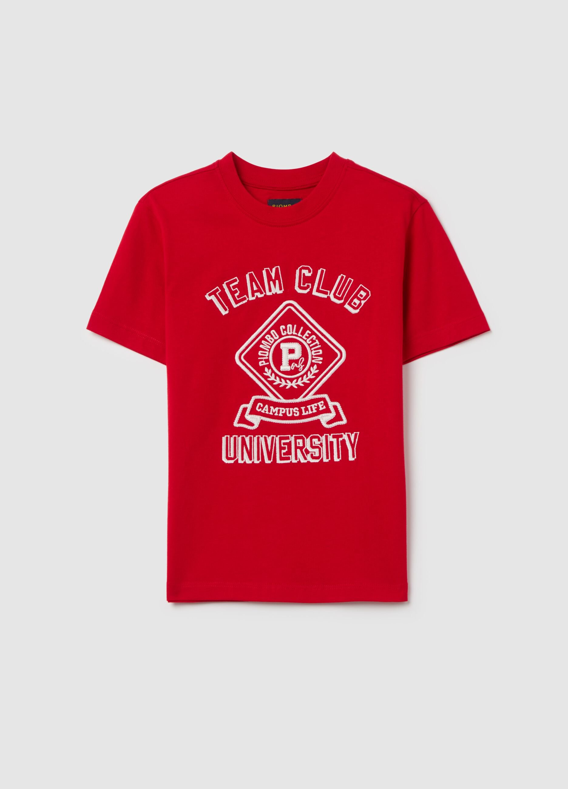 Cotton T-shirt with lettering embroidery