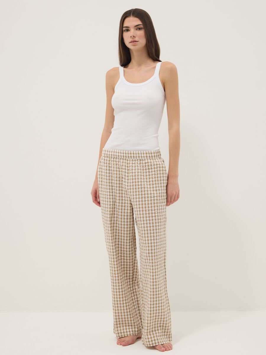 Multicolour check pure cotton pyjama trousers regular fit_0