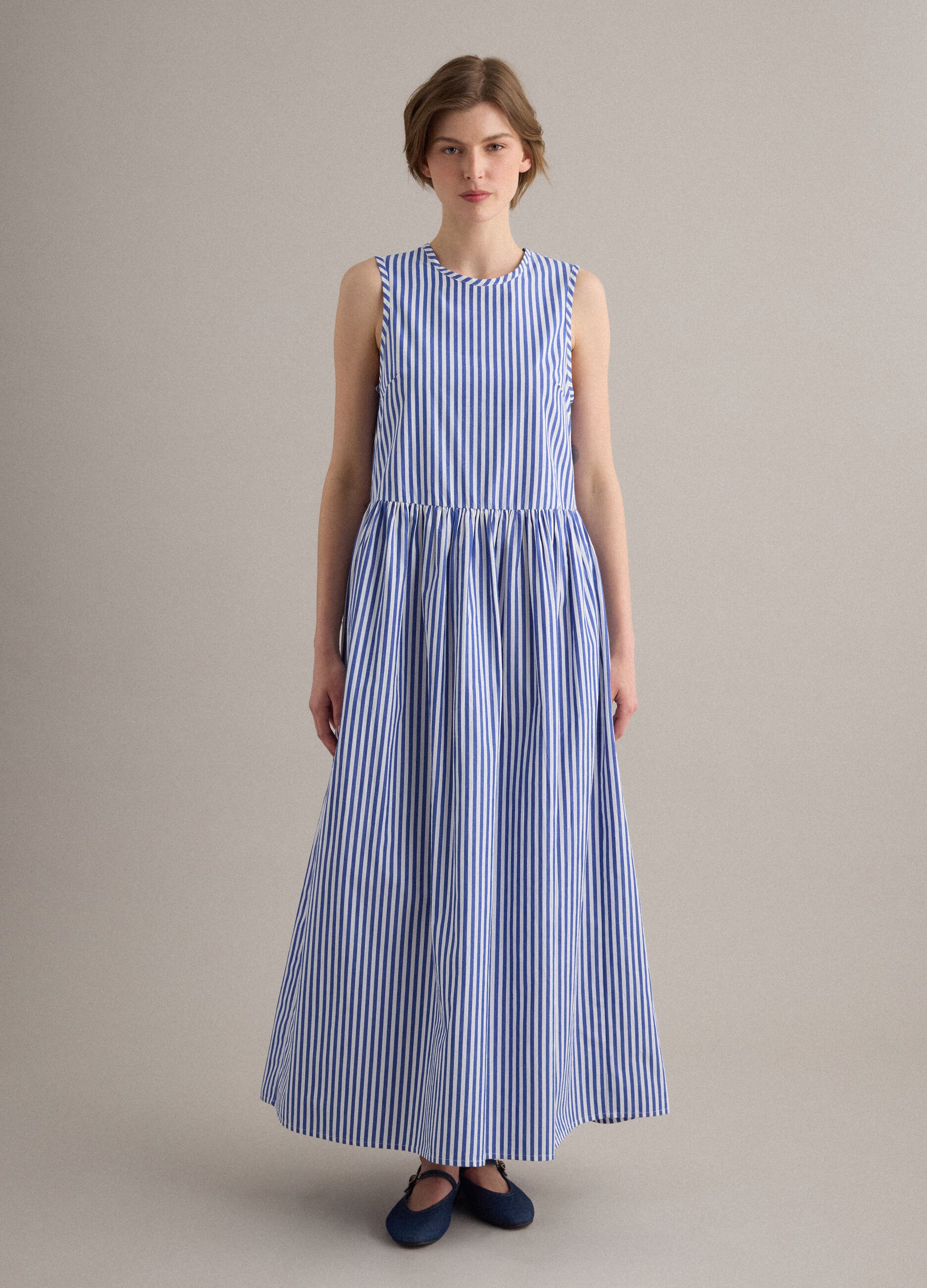 Multicolour striped pure cotton maxi dress, regular fit