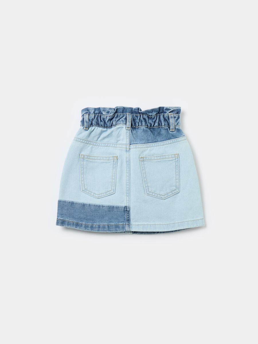Short paper-bag shirt in patchwork denim_1