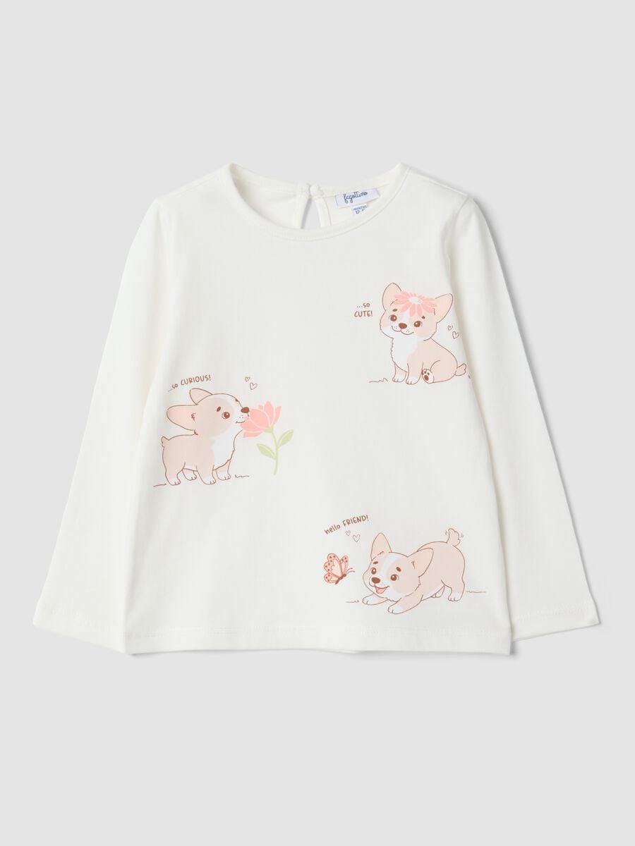 White pure organic cotton T-shirt with print_0
