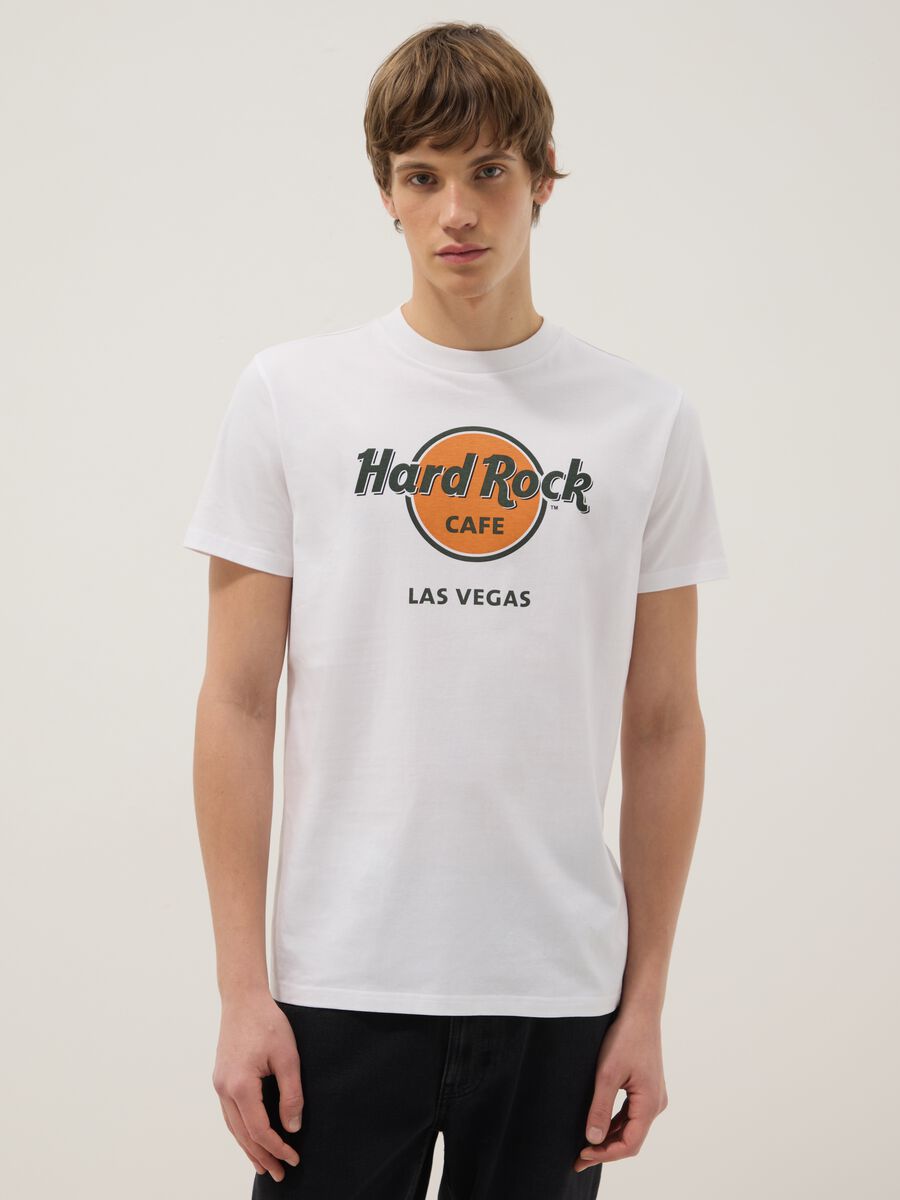 White pure cotton regular fit t-shirt with Hard Rock Cafe logo_0