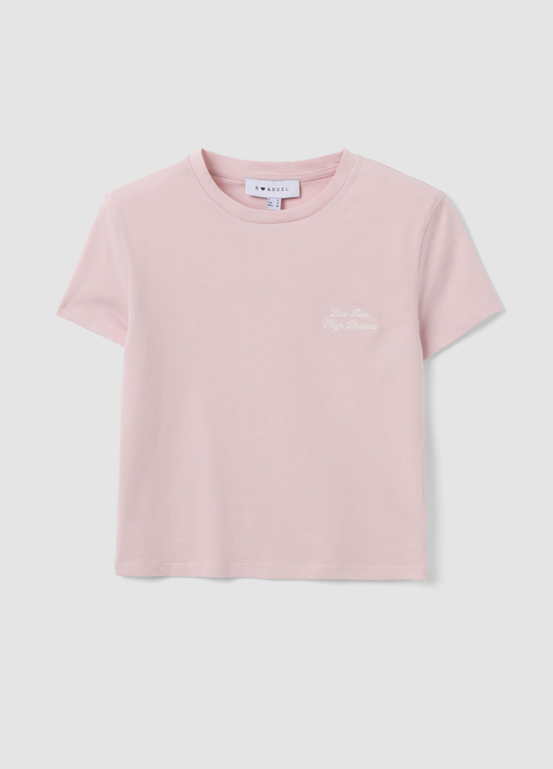 Pink cropped pure cotton T-shirt with graphic print, regular fit