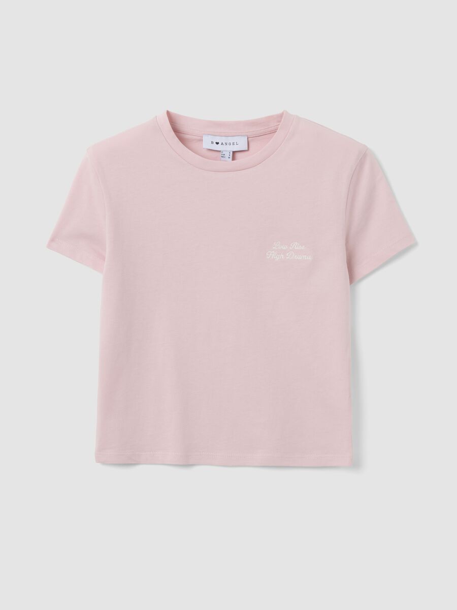 T-shirt crop rosa in puro cotone con stampa grafica regular fit_0