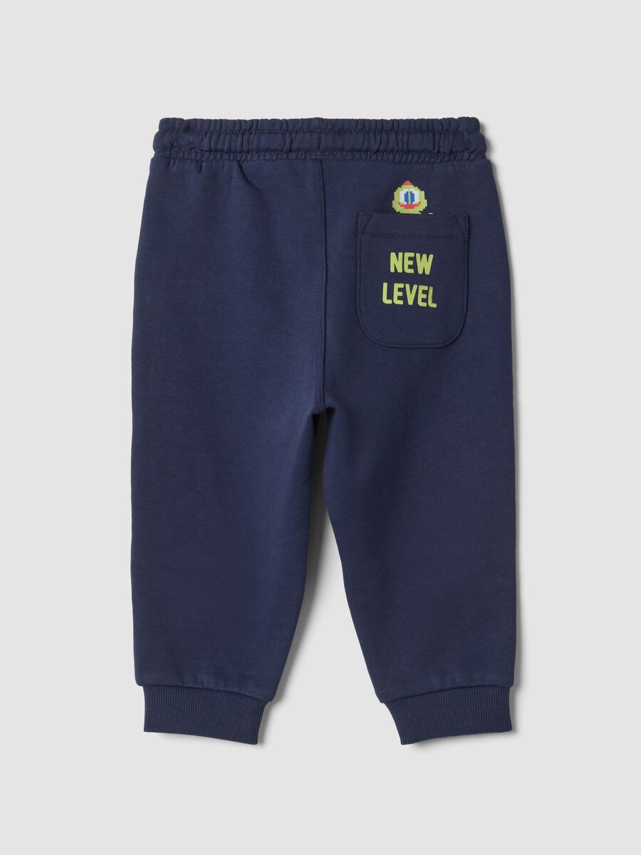 Pantaloni jogger blu in puro cotone con vita elasticizzata_1