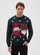 Green regular fit Christmas sweater with embroidery_0
