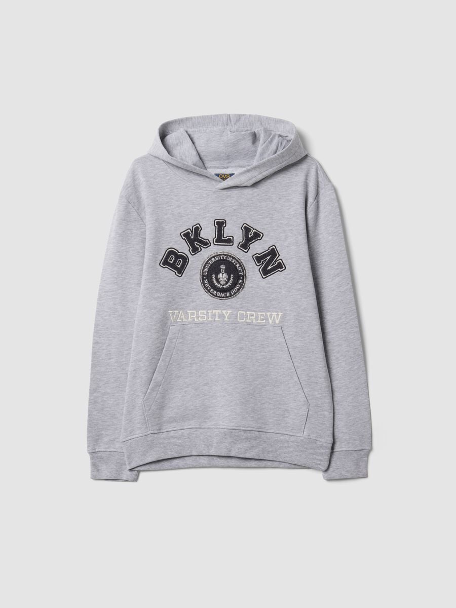 Felpa grigia in misto cotone e viscosa con cappuccio relaxed fit per ragazzo_3