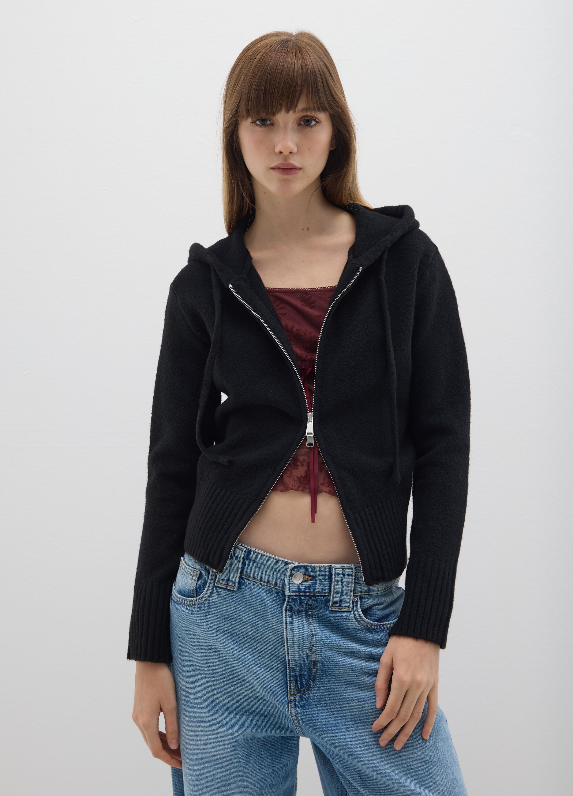 Black hooded cardigan regular fit with zip