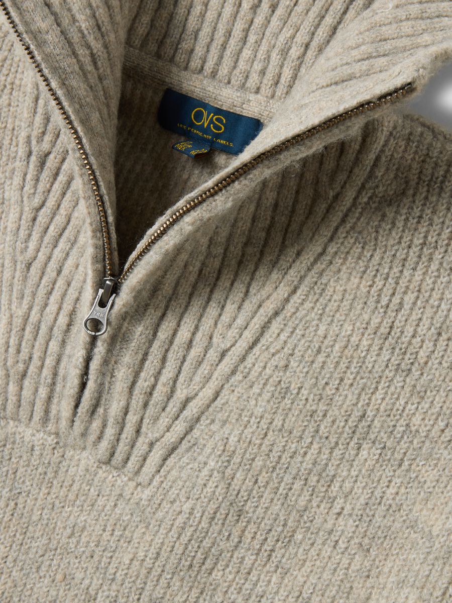 Half zip beige in lana elasticizzata regular fit_1