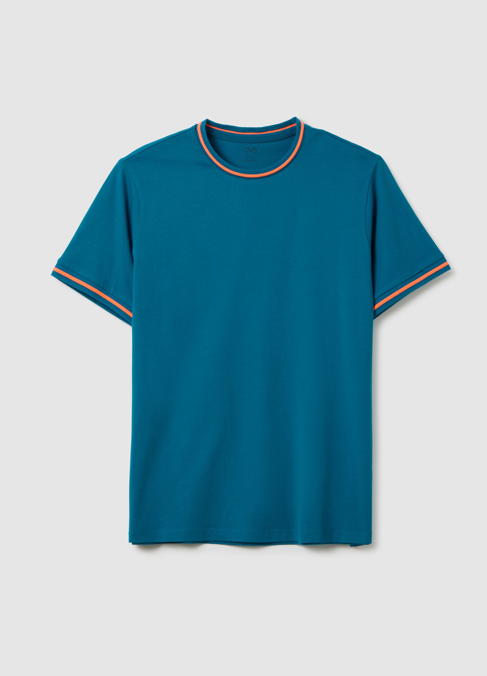Men's pure cotton blue t-shirt regular fit with fluorescent details