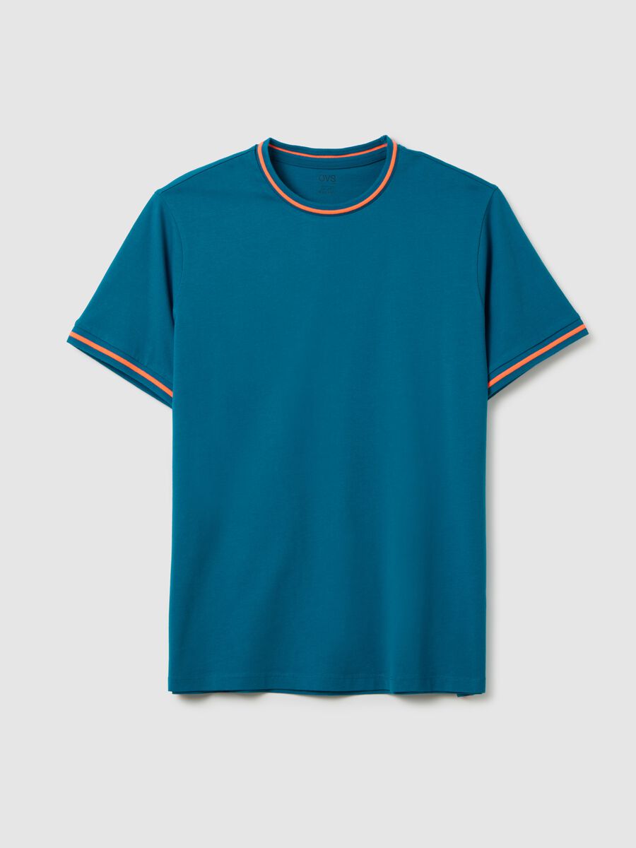 Men's pure cotton blue t-shirt regular fit with fluorescent details_4