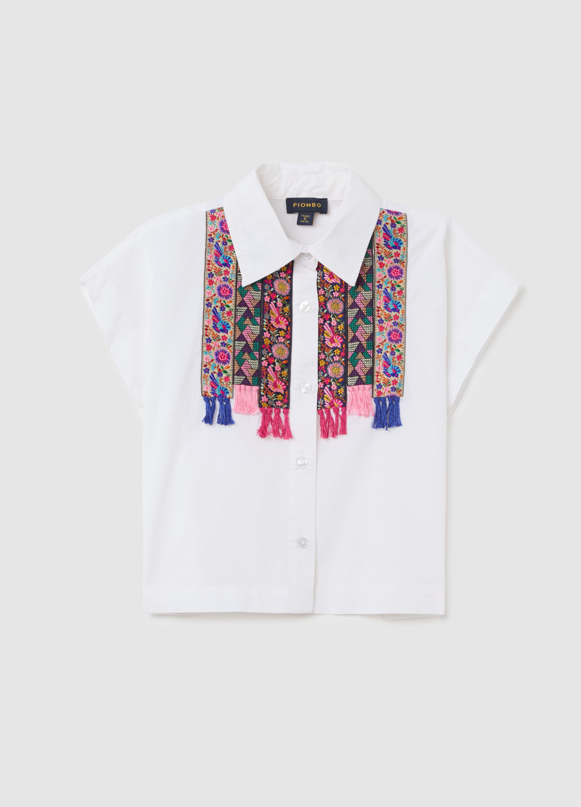 Camicia cropped da bambina in puro cotone bianca con decorazioni