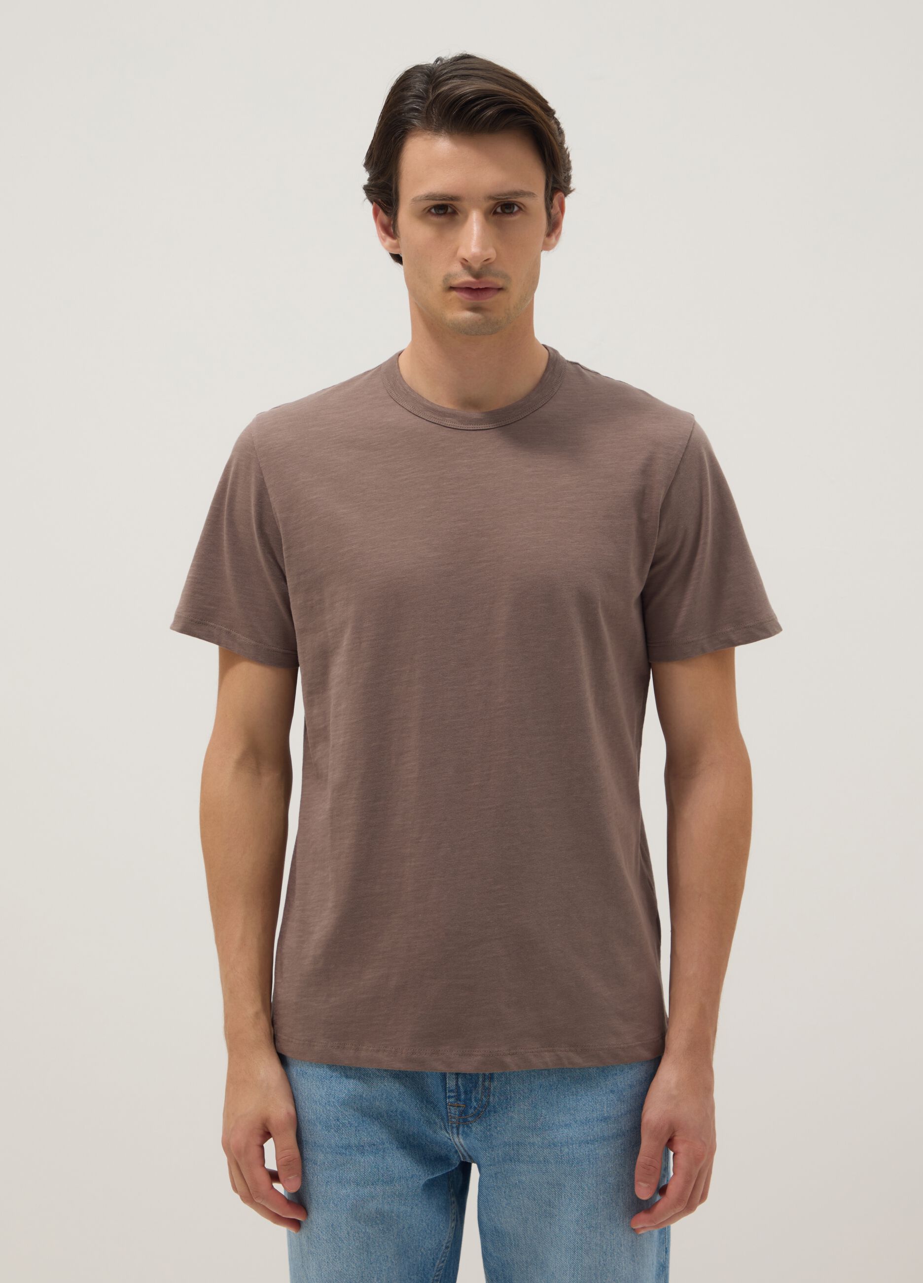 Brown pure cotton short sleeve regular fit T-shirt