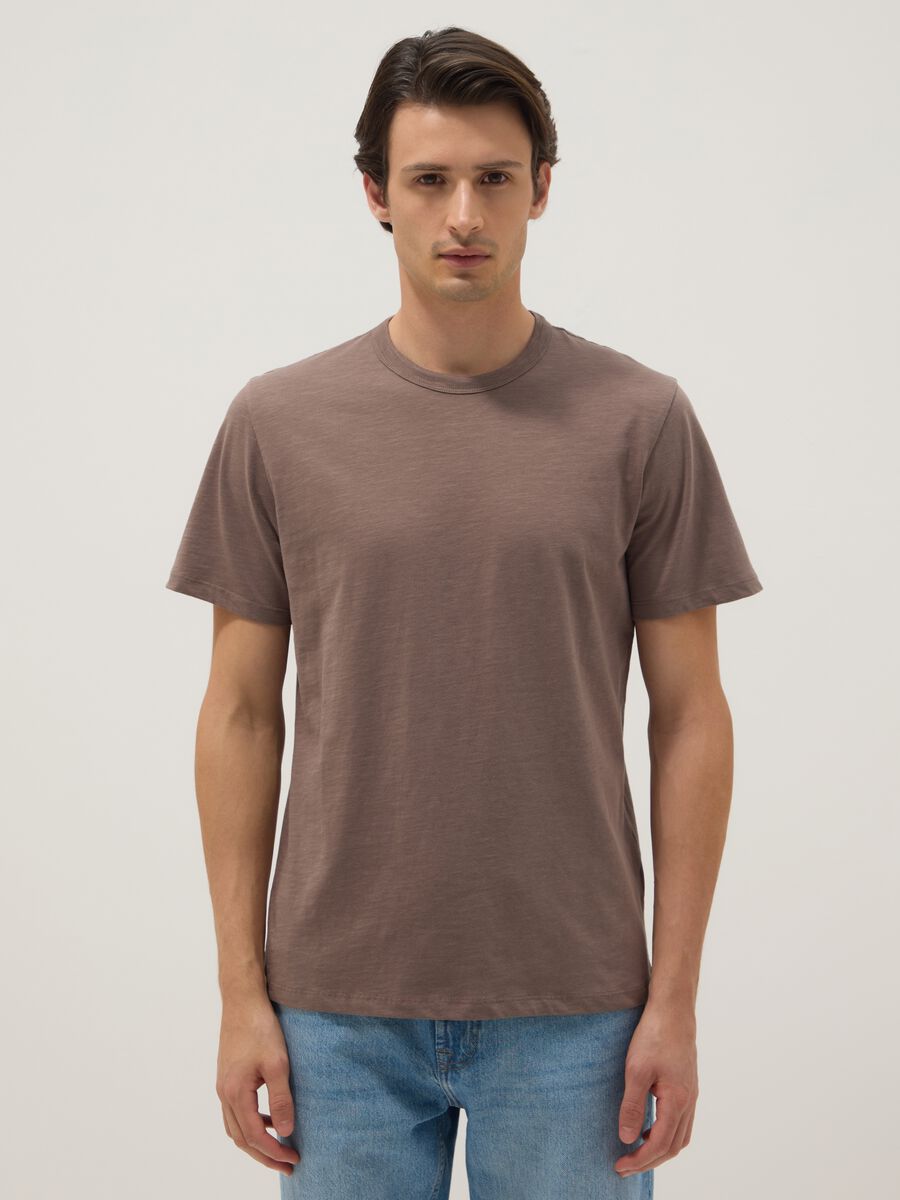 Brown pure cotton short sleeve regular fit T-shirt_0