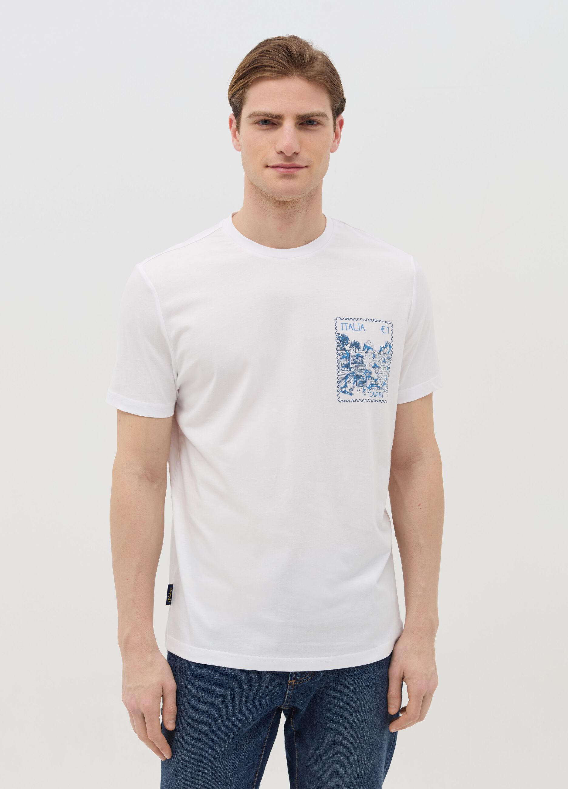 Cotton T-shirt with "Italia Capri" print