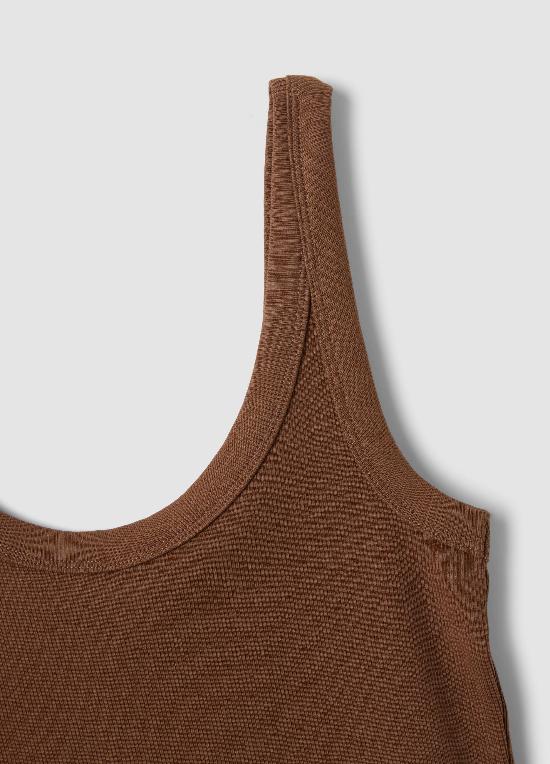 Brown fitted stretch-cotton vest top