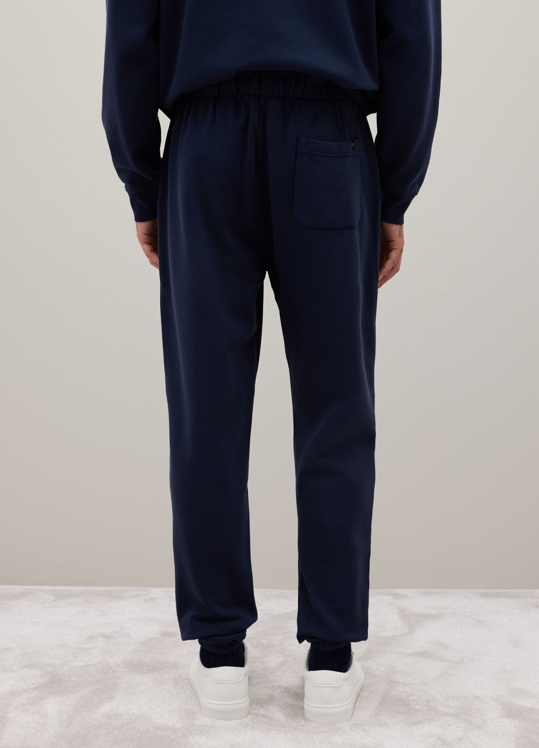 Blue cotton trousers with elastic waistband