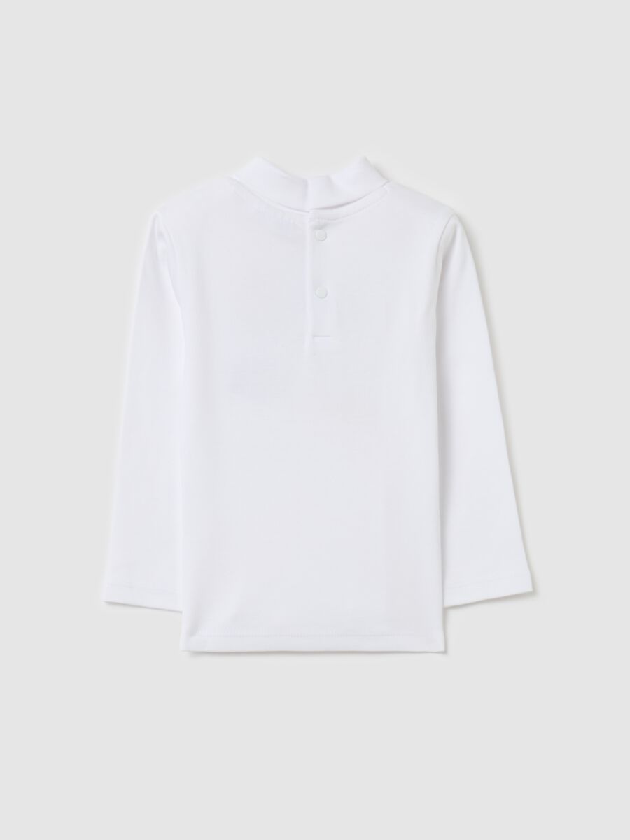 Cotton T-shirt with high neck and embroidery_1
