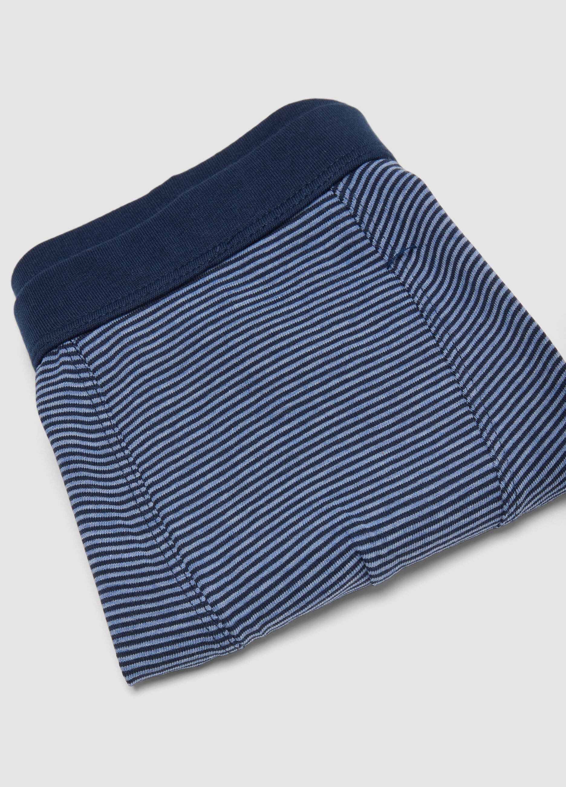 Boxer blu in cotone organico elasticizzato a righe per bambino