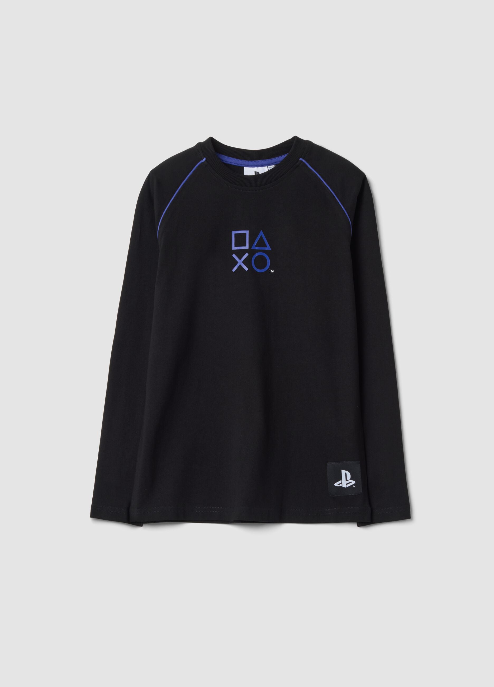 Black pure cotton PlayStation-themed T-shirt, relaxed fit