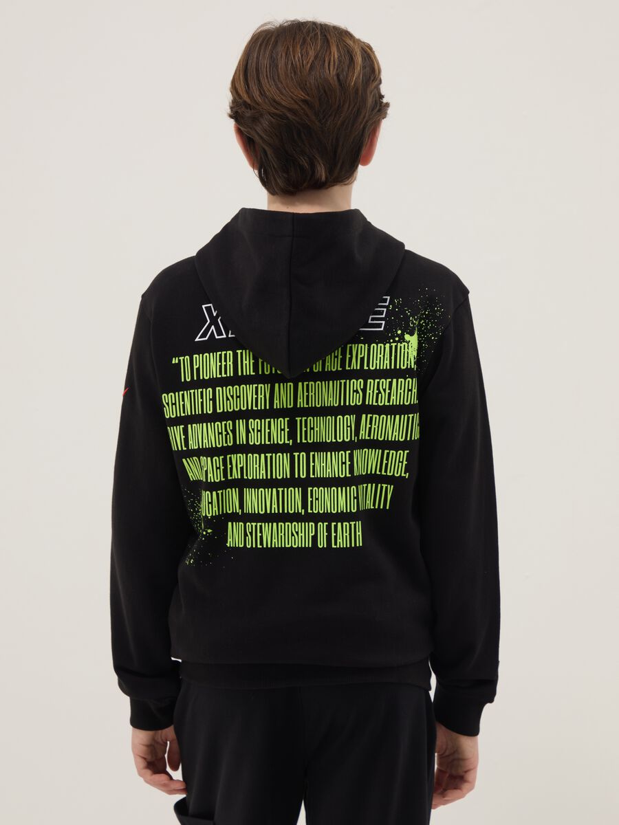 Black cotton blend hoodie for boys regular fit with NASA prints_1