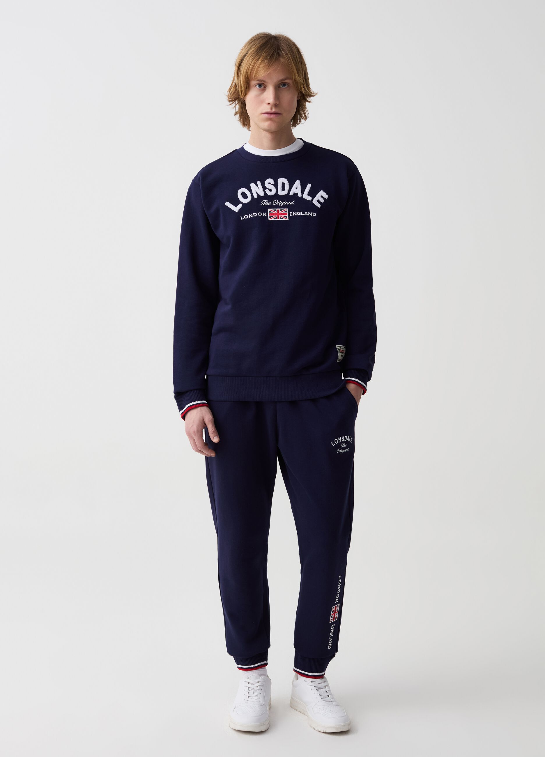 Fleece joggers with drawstring and embroidered logo