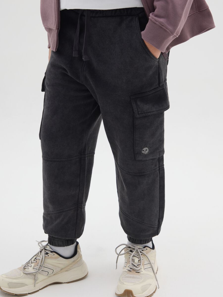 Boys' black cargo trousers in cotton blend regular fit_2