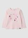 Maglietta rosa in cotone organico elasticizzato con stampe Minnie per bimba_0