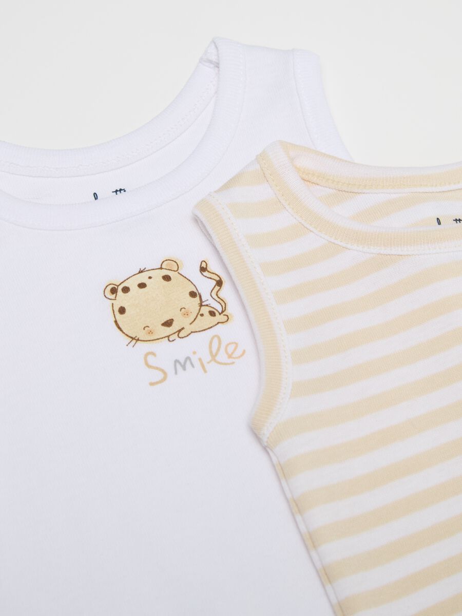 Three-pack sleeveless bodysuits in striped organic cotton with print_2