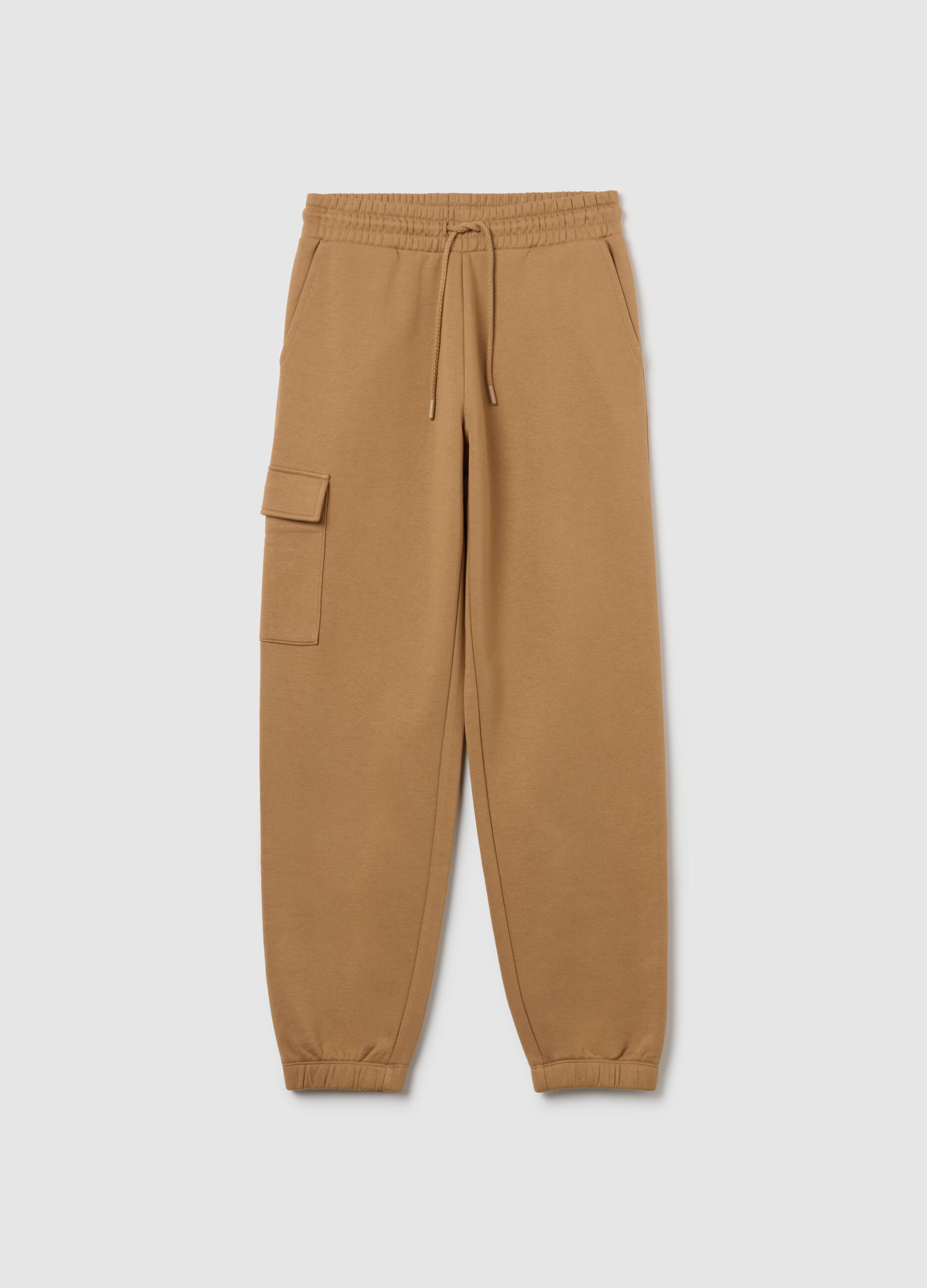 Brown regular fit cotton blend cargo trousers
