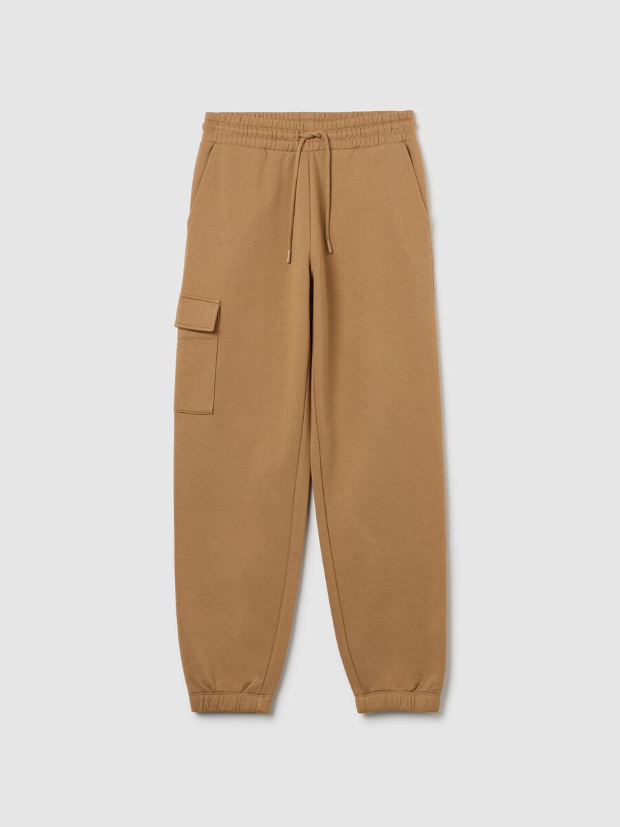 Brown regular fit cotton blend cargo trousers_0