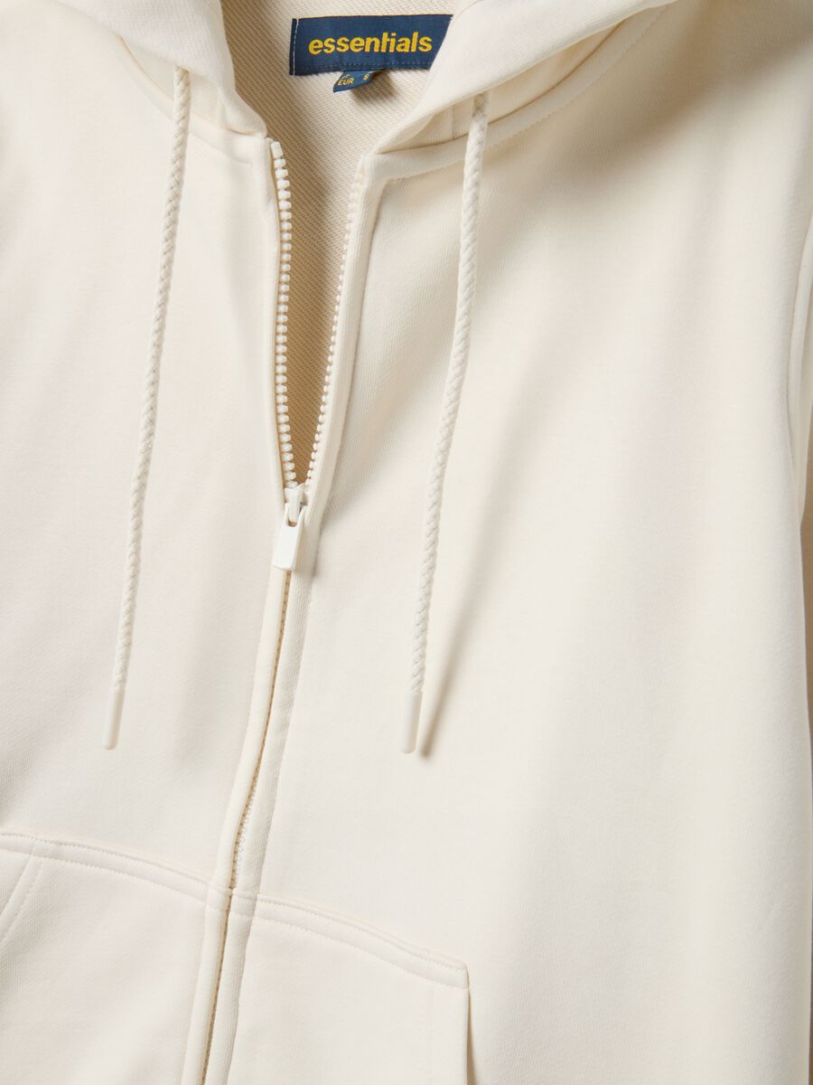 Beige cotton-blend regular fit hoodie with zip_5