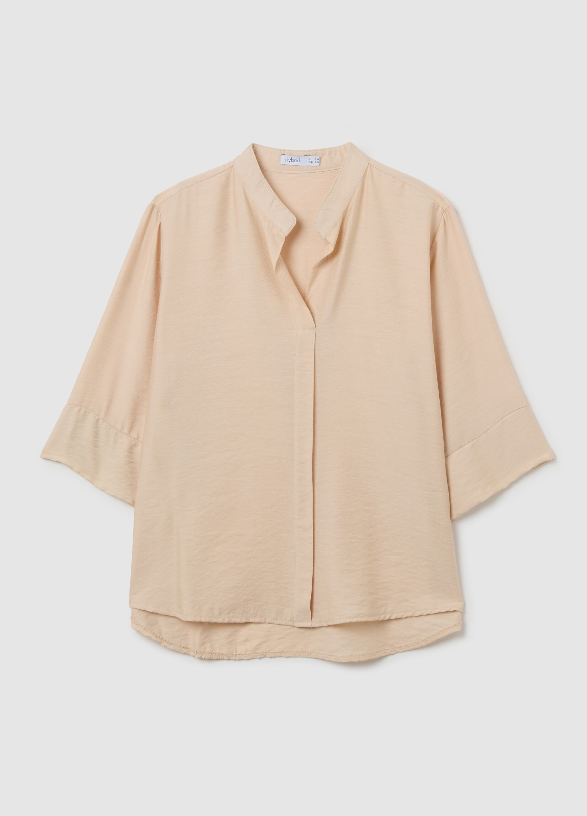 Beige blouse with V-neck and wide sleeves