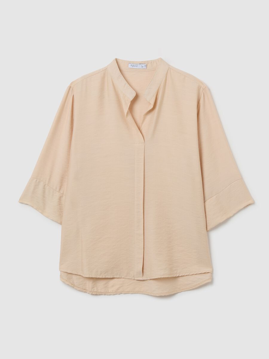Blusa beige con scollo a V e maniche ampie_0