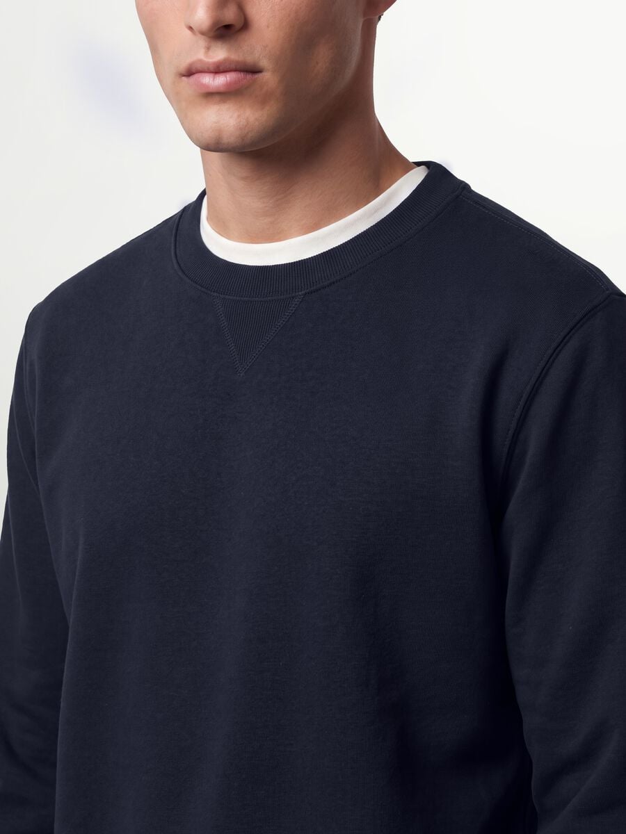 Felpa blu girocollo in misto cotone regular fit_3