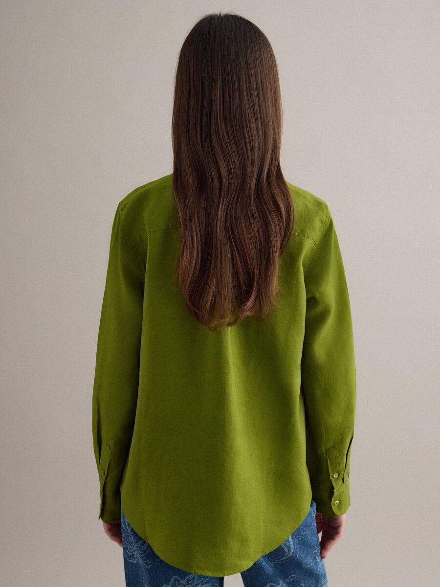 Camicia in puro lino verde regular fit_2
