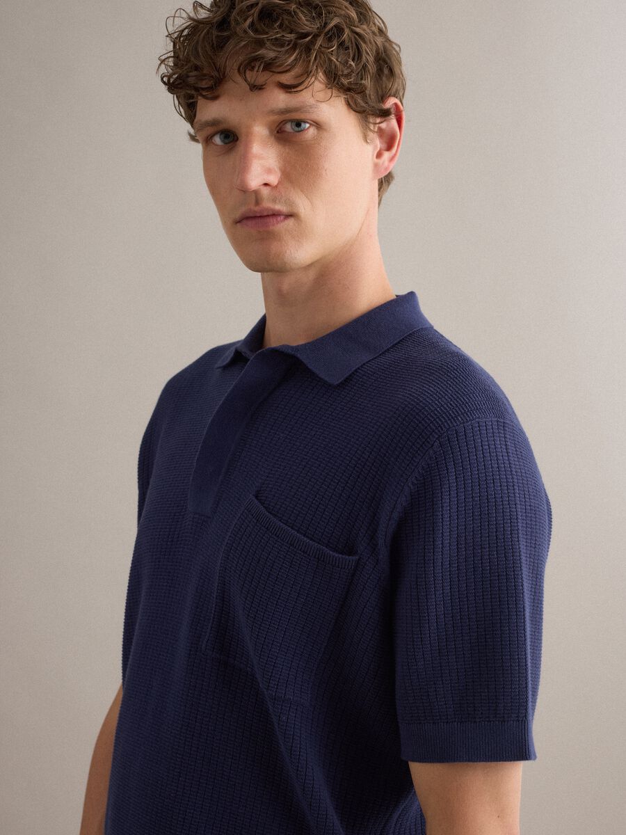 Polo blu in puro cotone con taschino regular fit_2