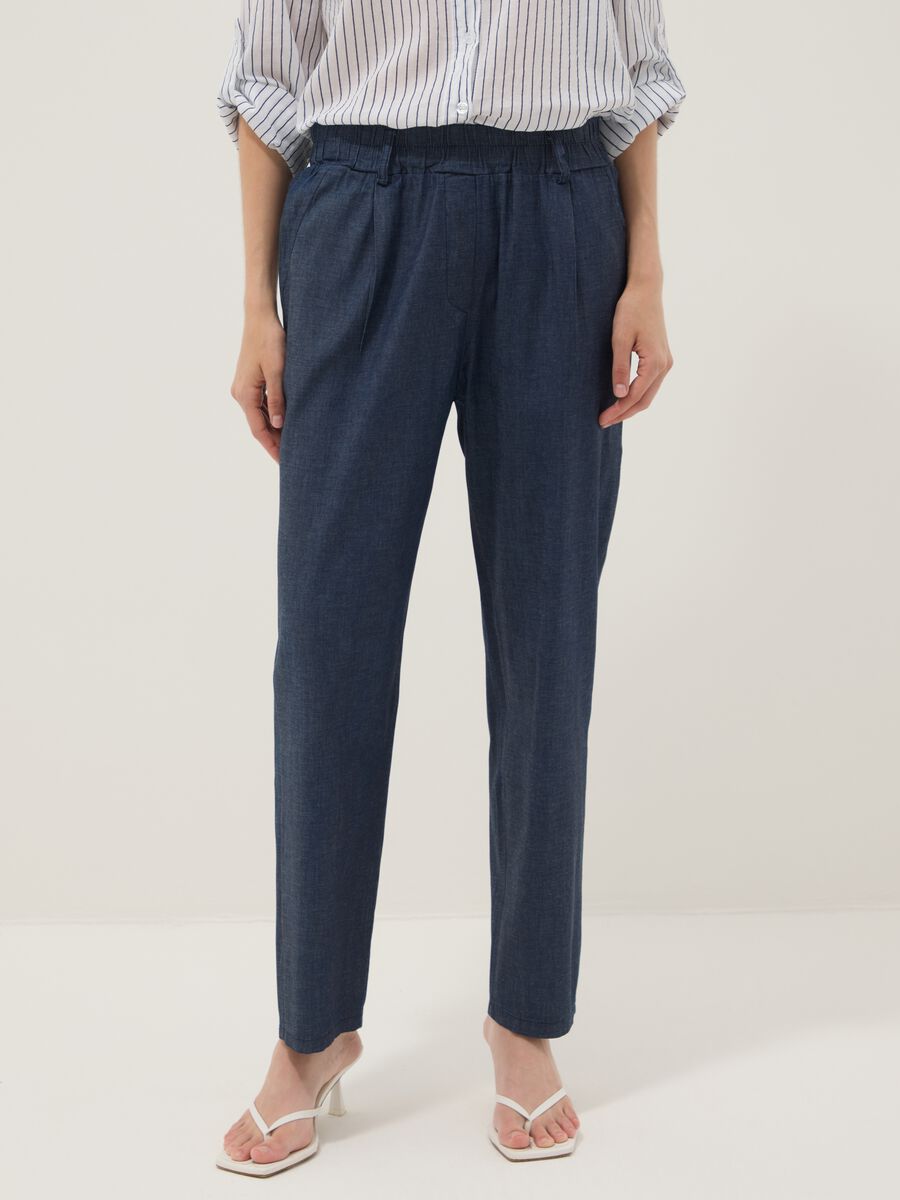 Pantaloni blu in cotone elasticizzato_1