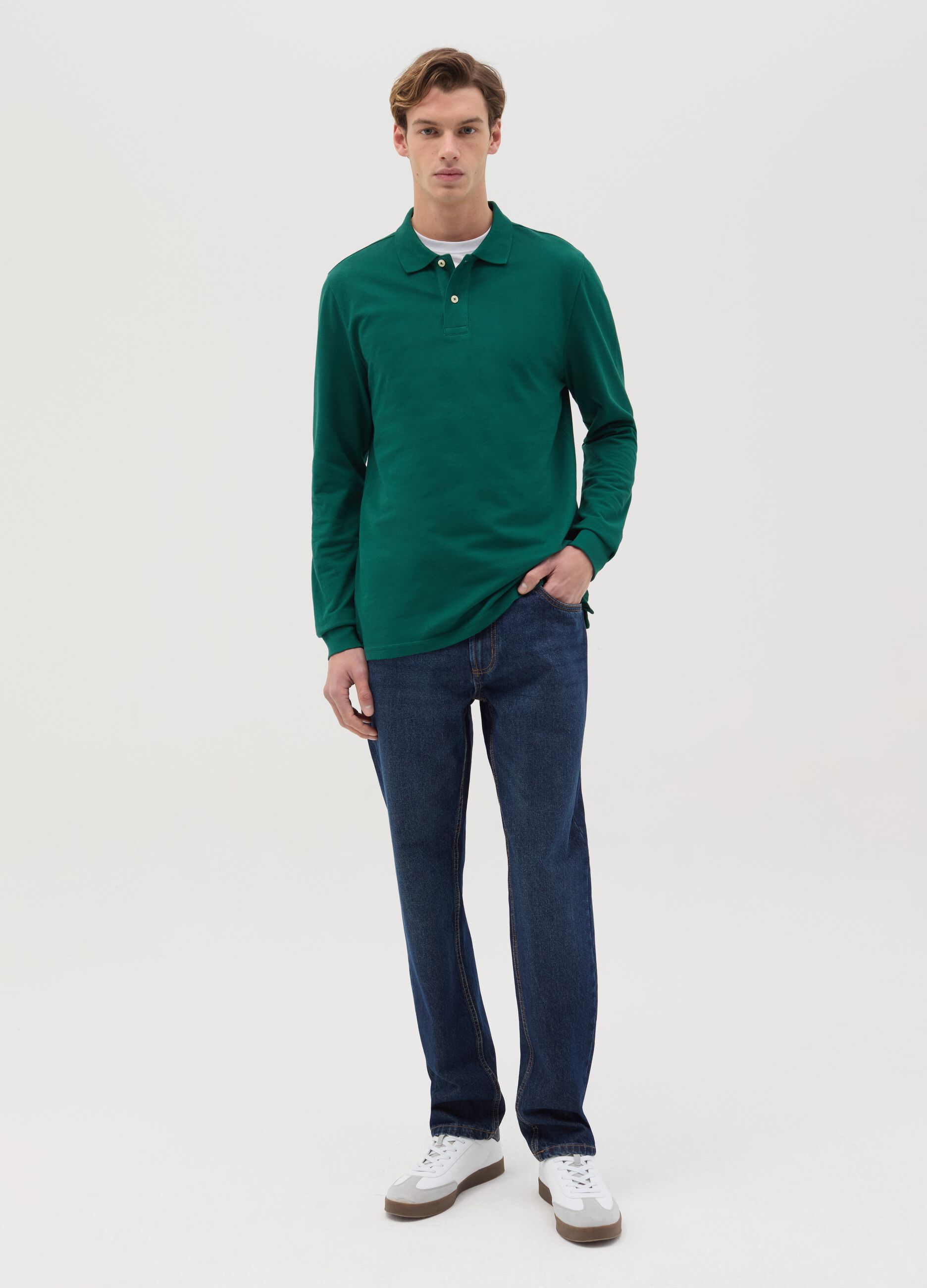 Long-sleeved polo shirt in organic cotton