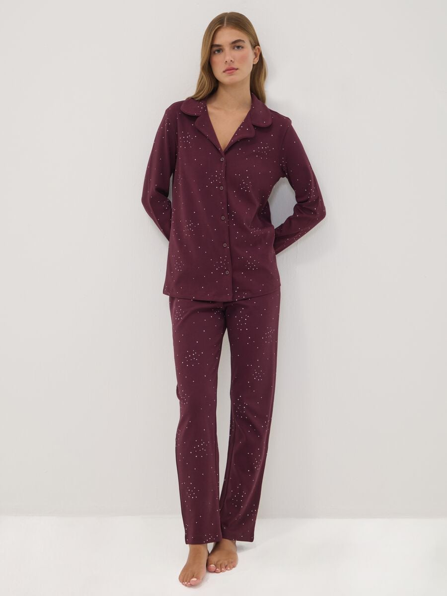 Purple pure cotton crew-neck pyjamas_0