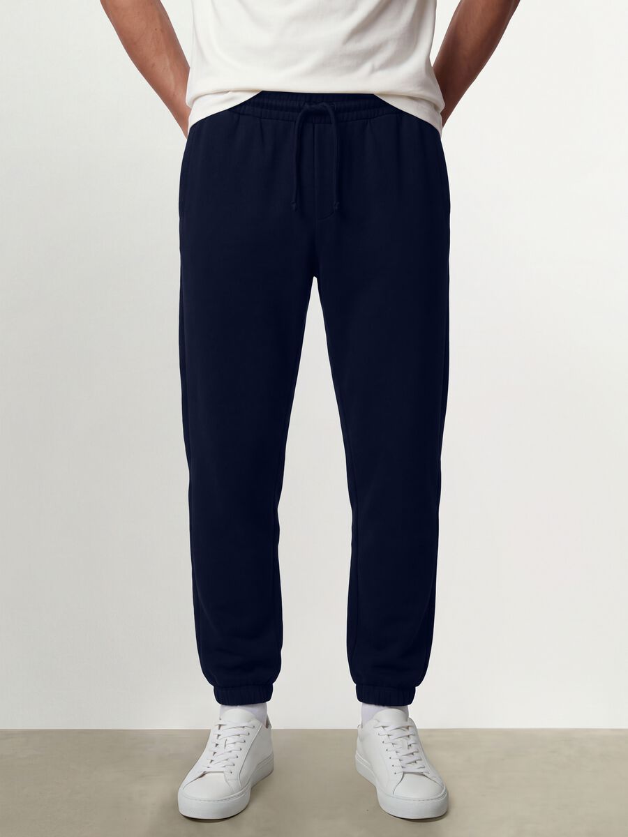 Pantaloni jogger blu in misto cotone regular fit_1